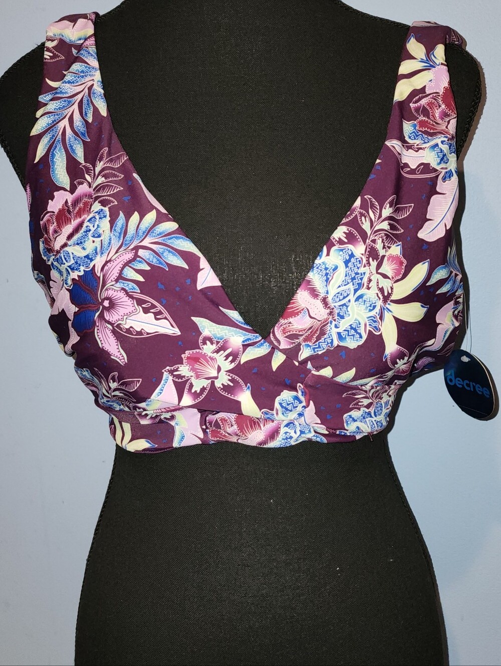 Decree Floral Wrap Bikini Top in  Plum Size XL
